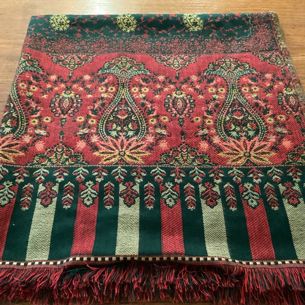 Kashmiri Shawl red and green jeweltone tapestry